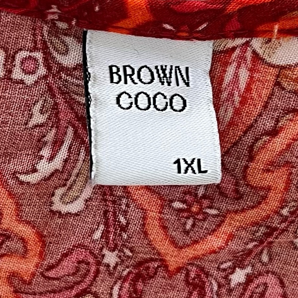 Brown Coco Boho Floral Paisley Faux Wrap Mini Dress 1XL Red Cottagecore Flare - Picture 9 of 11